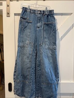 Free People Blue Denim Wide-Leg Paperbag Utility Jeans